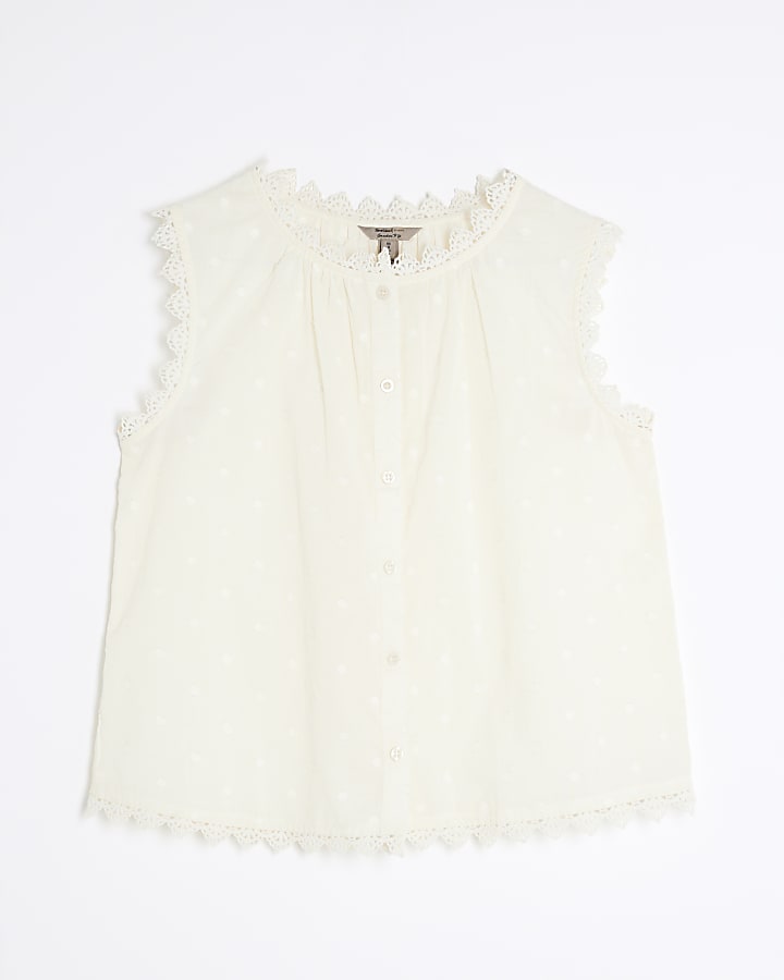 Cream Sleeveless Broderie Blouse