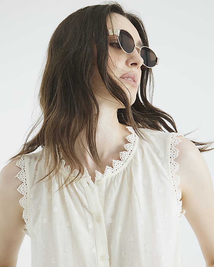 Cream Sleeveless Broderie Blouse