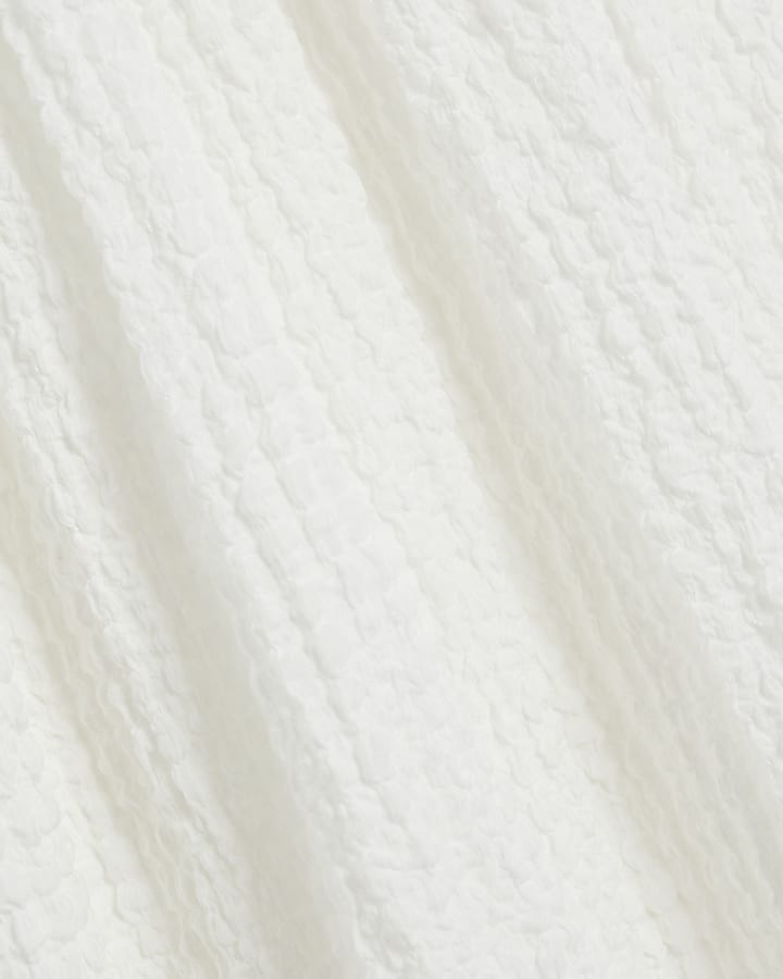 White Textured Sleeveless Shirred Midi Dress