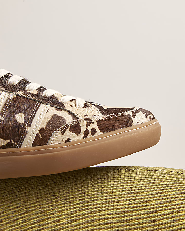 Brown Cow Print Lace Up Trainers