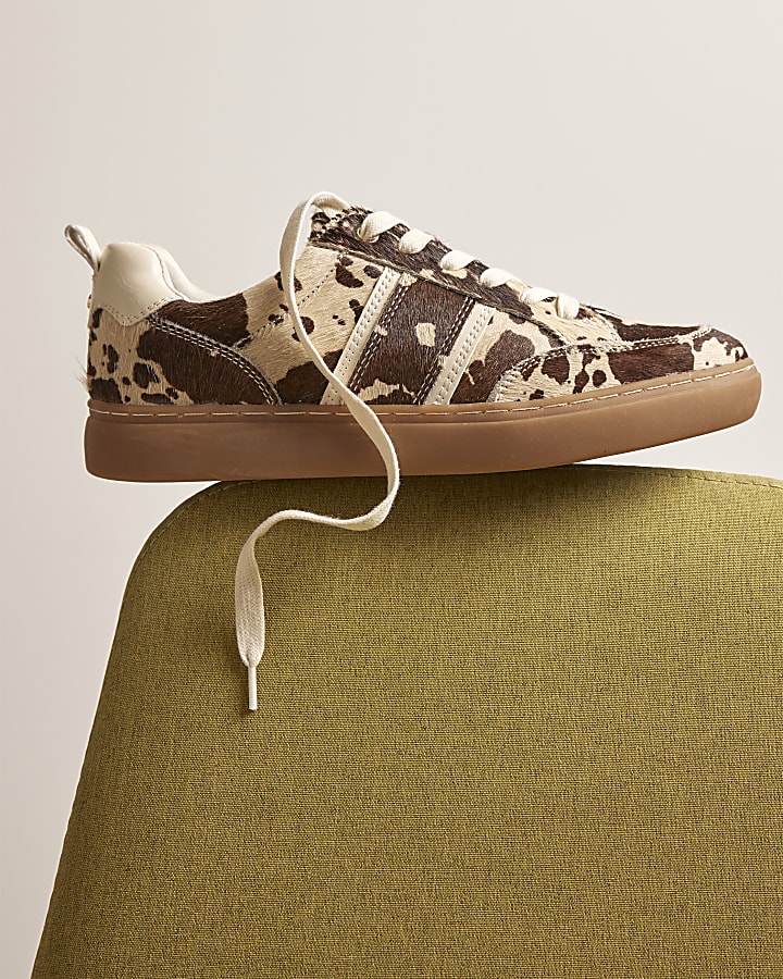 Brown Cow Print Lace Up Trainers