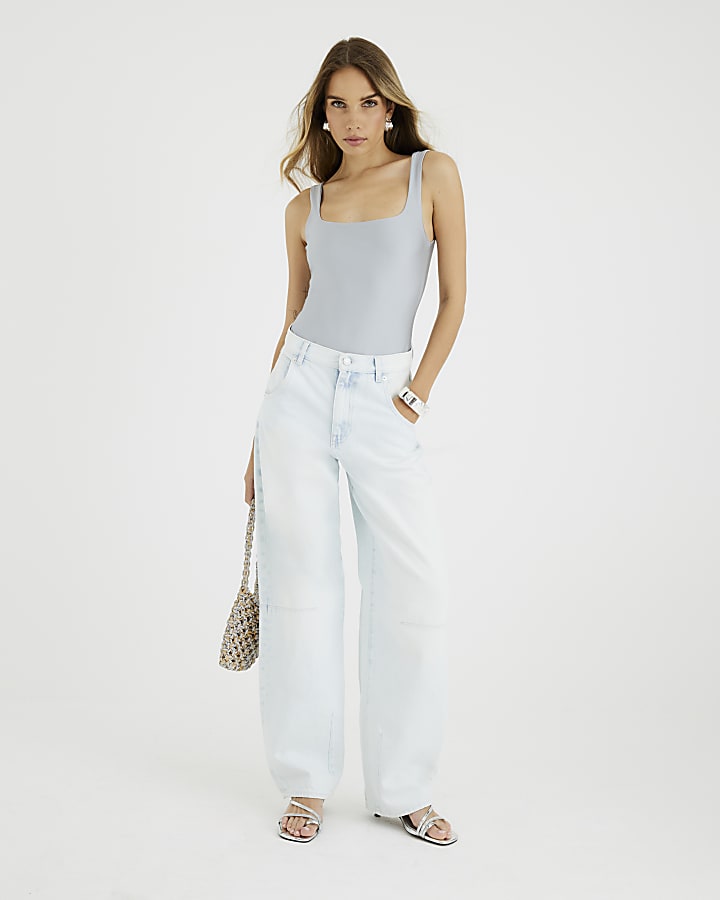 Silver Sleeveless Scoop Neck Bodysuit