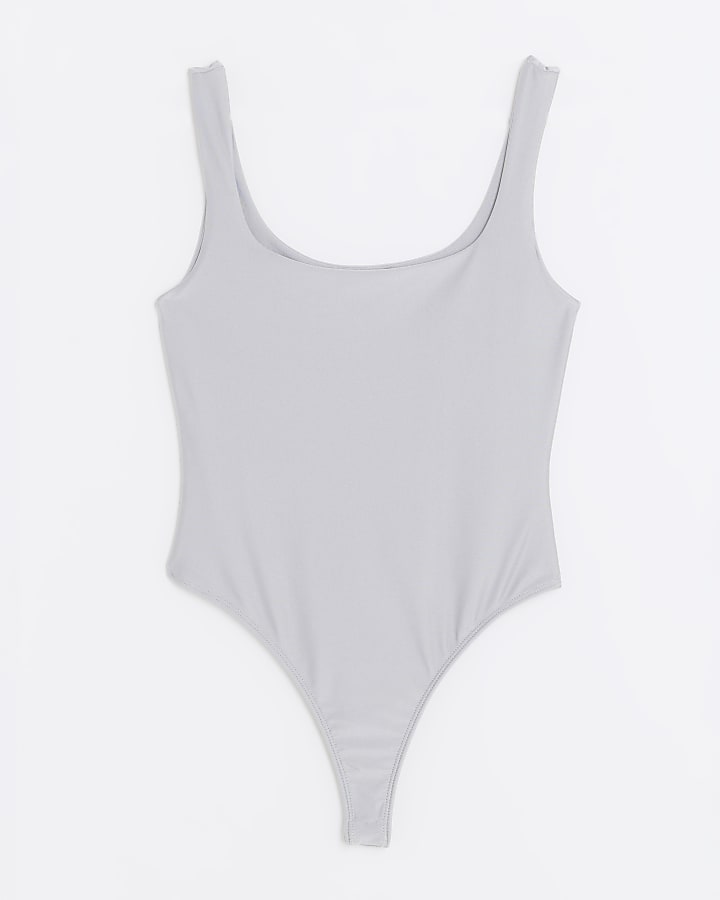 Silver Sleeveless Scoop Neck Bodysuit