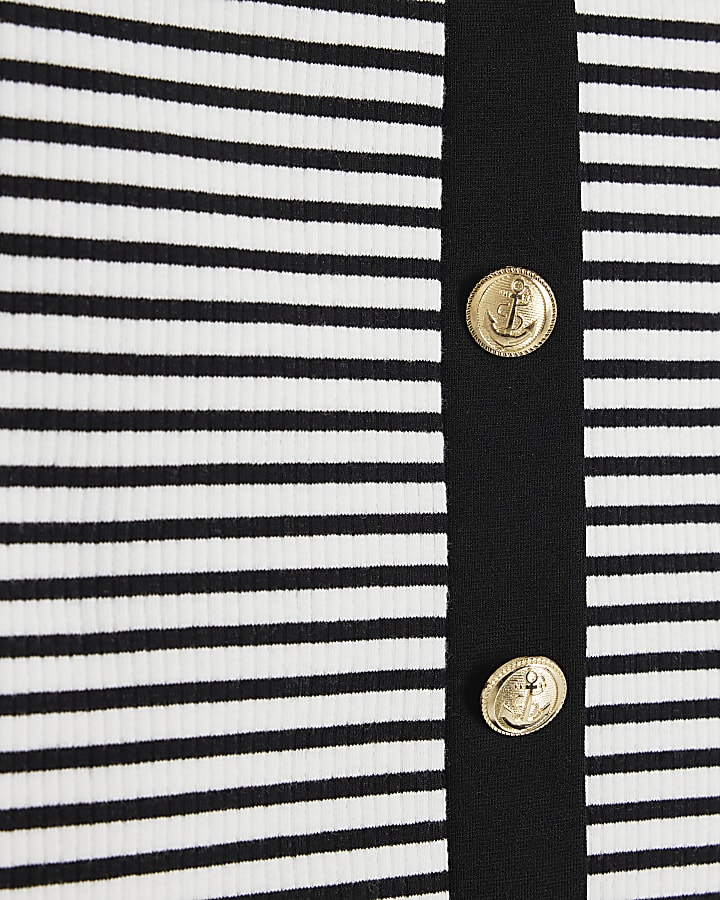 Black Striped Sleeveless Button Bandeau Top