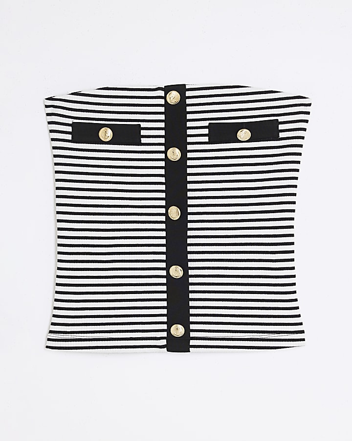 Black Striped Sleeveless Button Bandeau Top