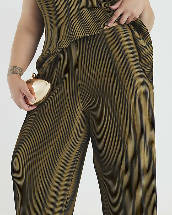 Green Plisse Wide Leg Trousers
