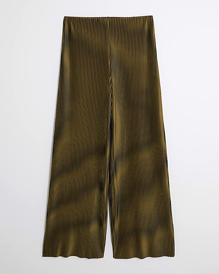 Green Plisse Wide Leg Trousers