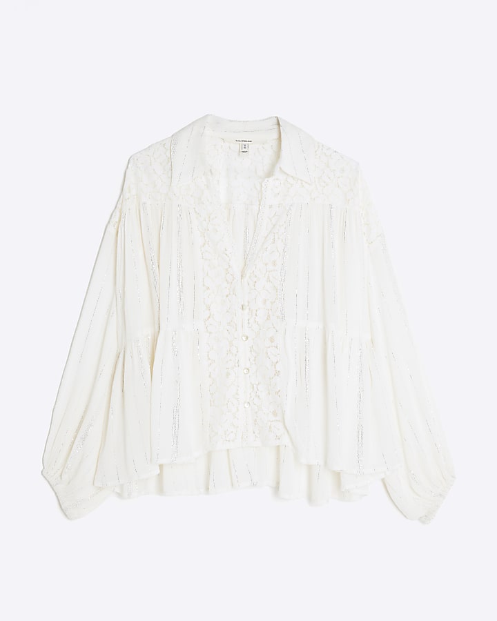 Cream Lace Mix Long Sleeve Shirt