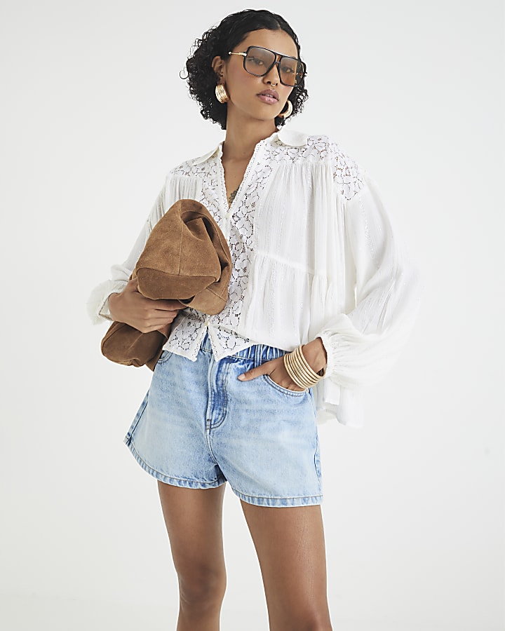 Cream Lace Mix Long Sleeve Shirt