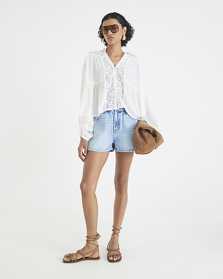 Cream Lace Mix Long Sleeve Shirt