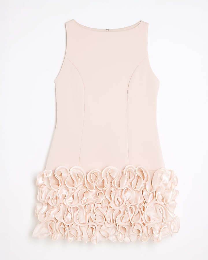Pink Sleeveless 3D Floral Hem Mini Dress