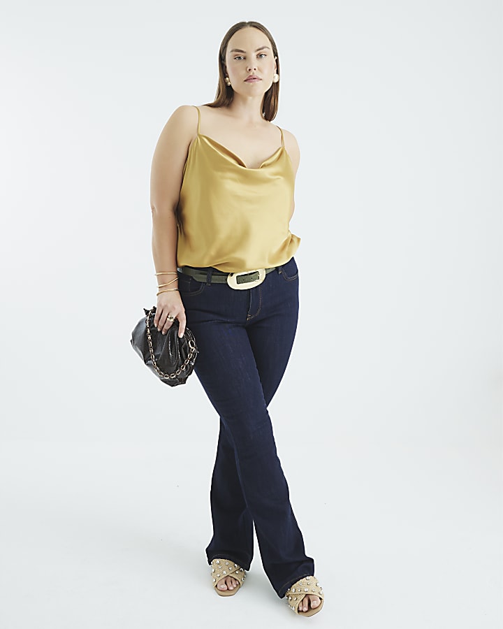 Gold Satin Cowl Neck Cami Top