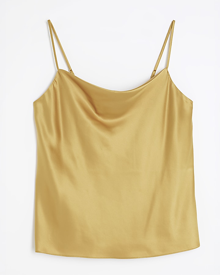 Gold Satin Cowl Neck Cami Top