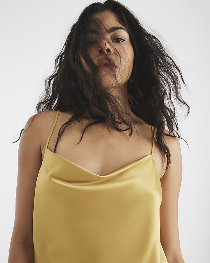 Gold Satin Cowl Neck Cami Top