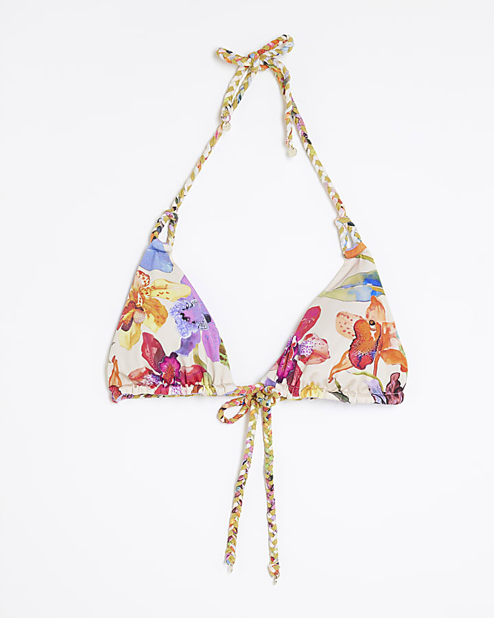 Multi Colour Tropical Print Bikini Top