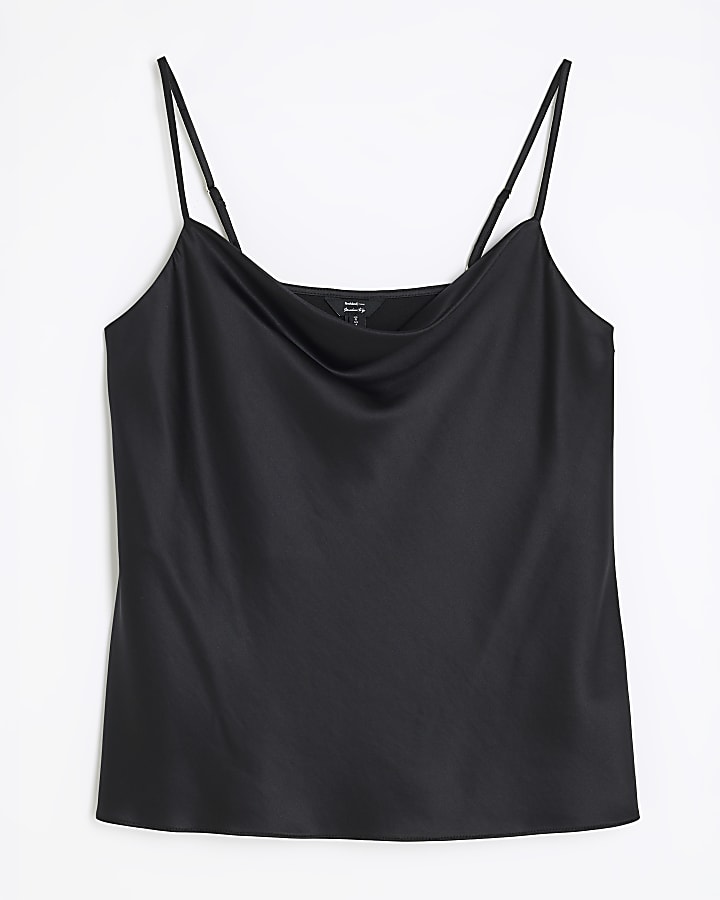 Black Satin Cowl Neck Cami Top