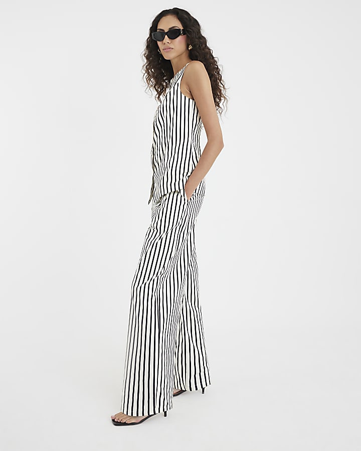 Cream Stripe Wide Leg Trousers