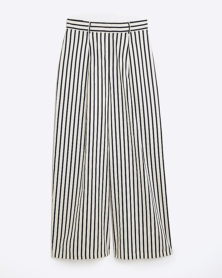 Cream Stripe Wide Leg Trousers