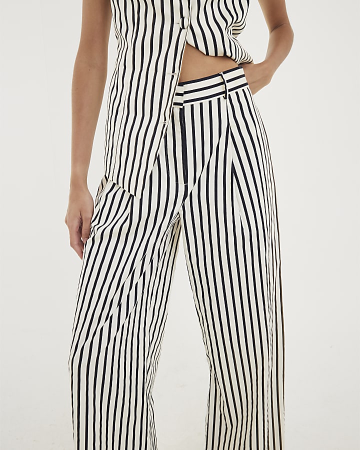 Cream Stripe Wide Leg Trousers