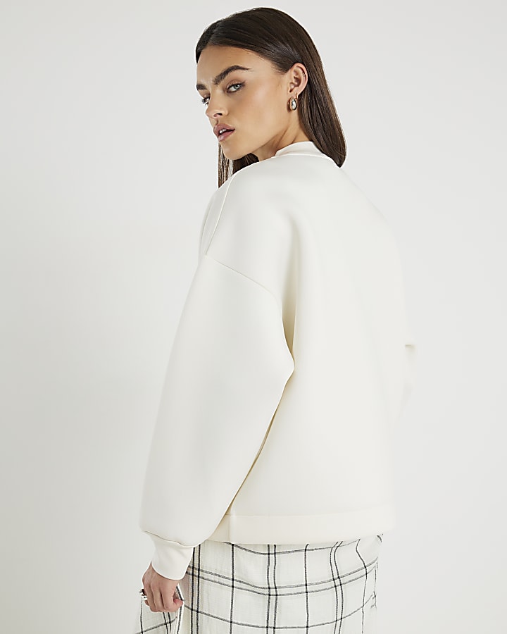 Beige Neoprene Long Sleeve Zip Jacket