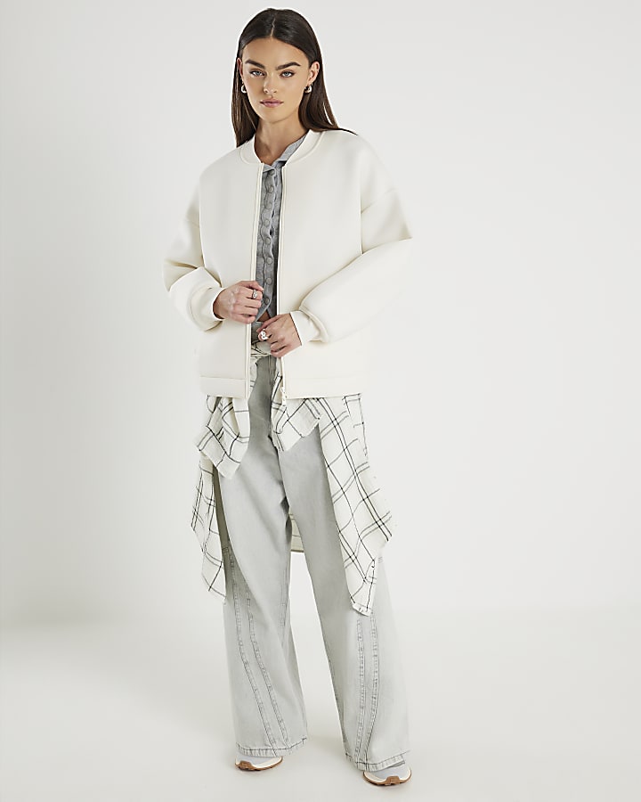 Beige Neoprene Long Sleeve Zip Jacket