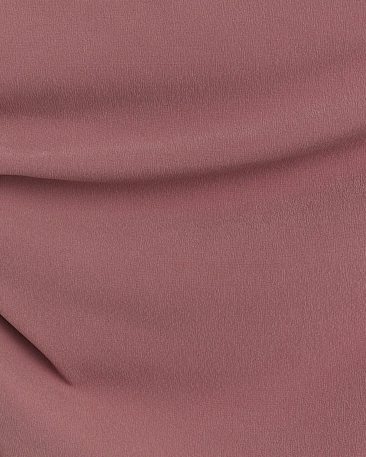 Pink Short Sleeve Ruched Midi Dress