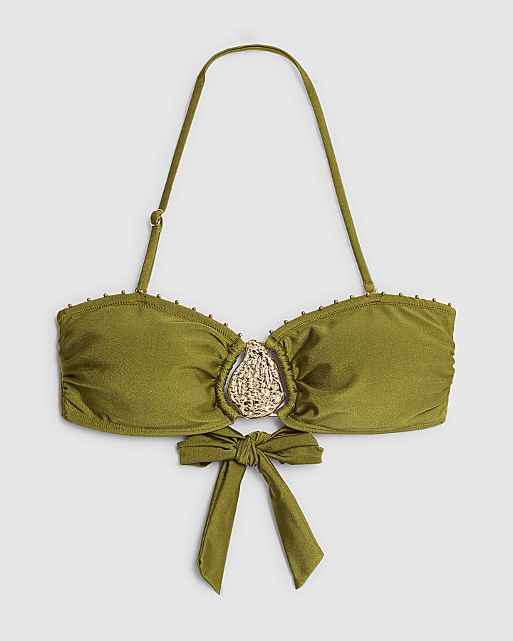 Khaki Hardware Bandeau Bikini Top