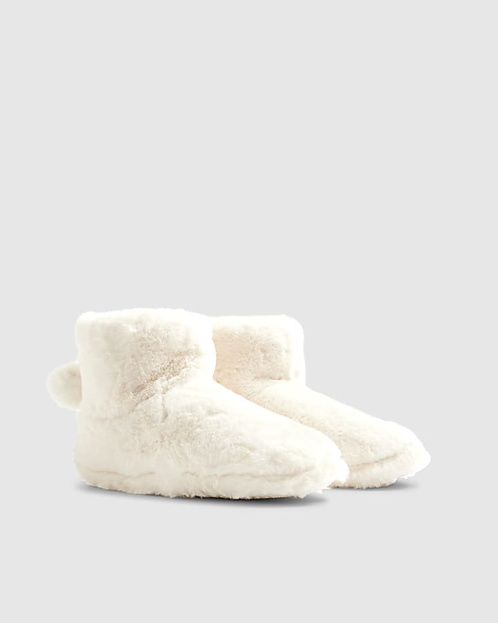 Cream Faux Fur Boot Slippers