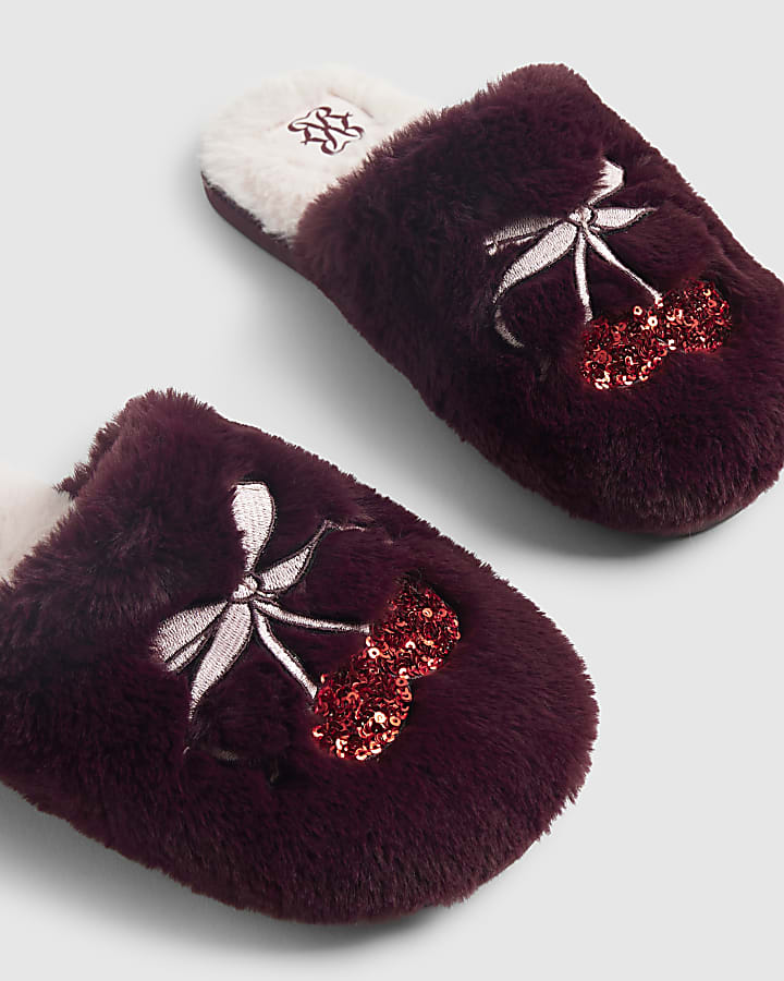 Red Embroidered Mule Cherry Slippers
