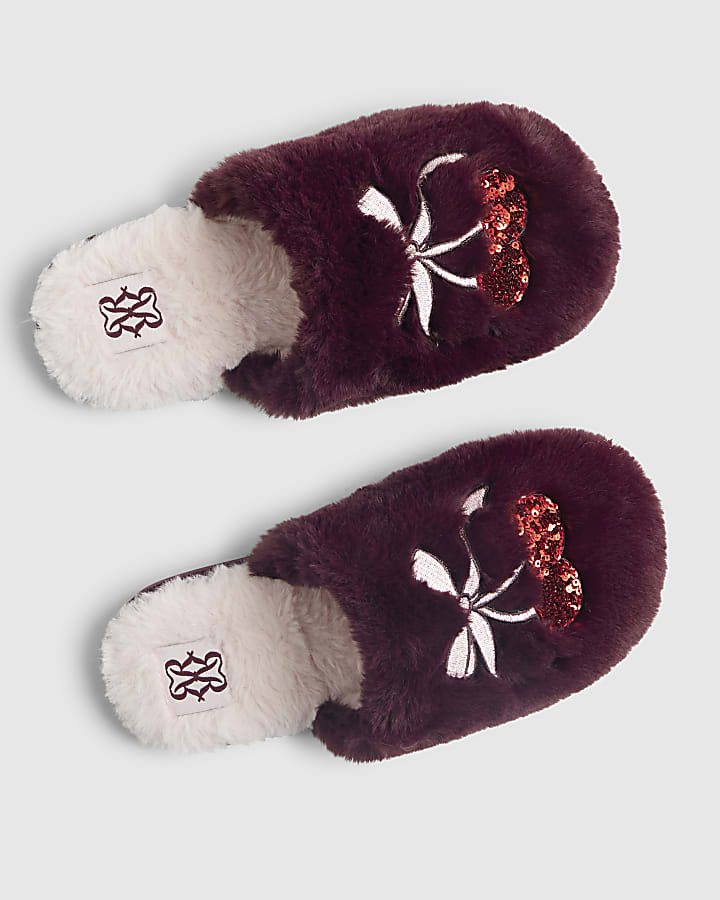 Red Embroidered Mule Cherry Slippers