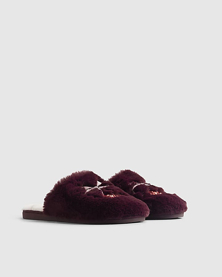 Red Embroidered Mule Cherry Slippers