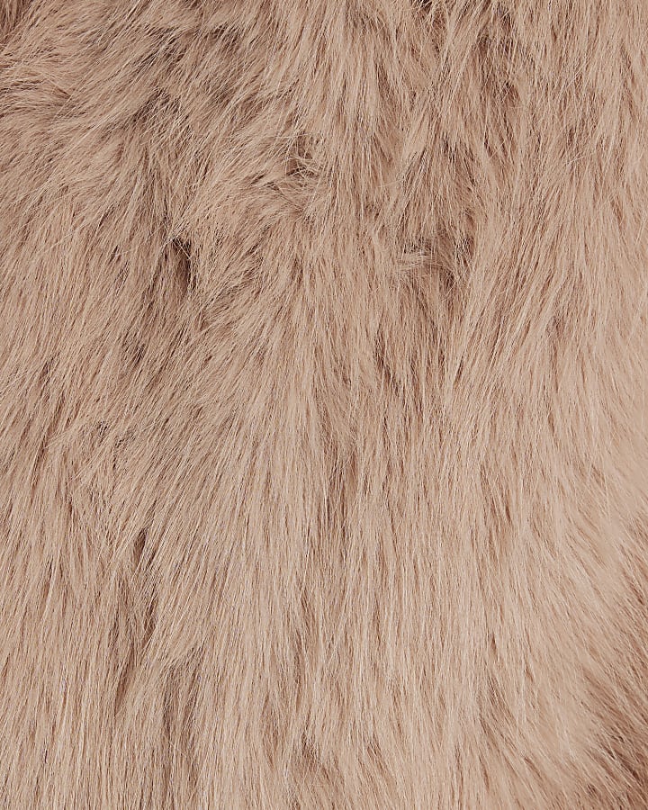 Pink Collarless Faux Fur Coat