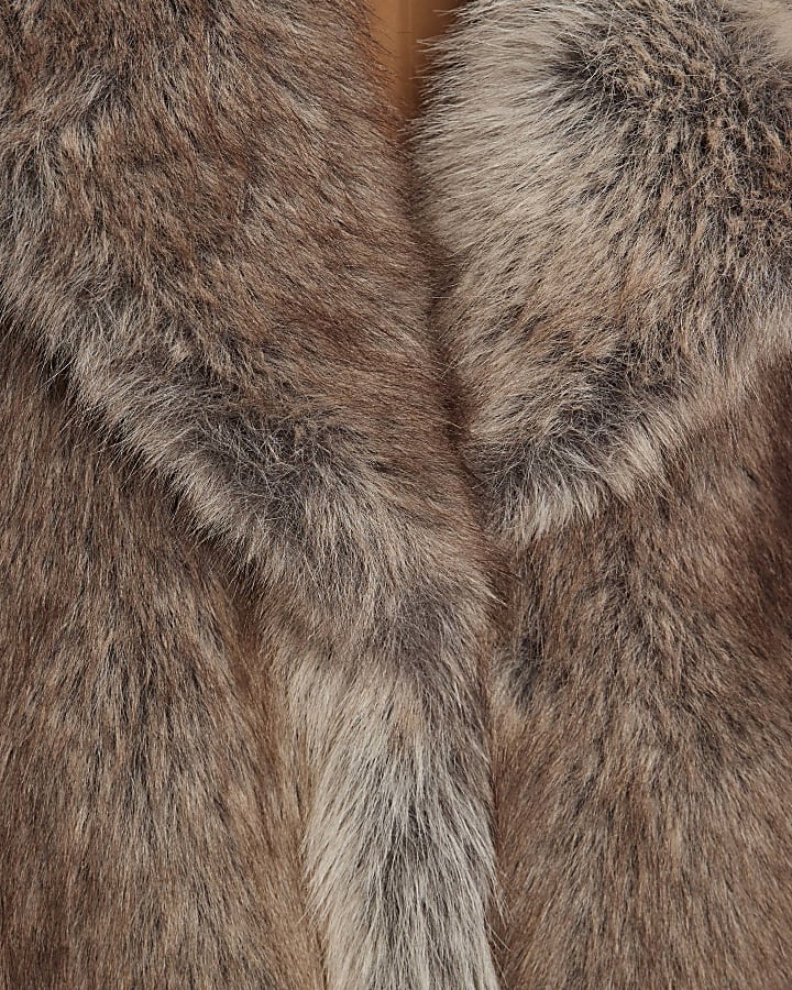 Brown Mid Length Faux Fur Coat