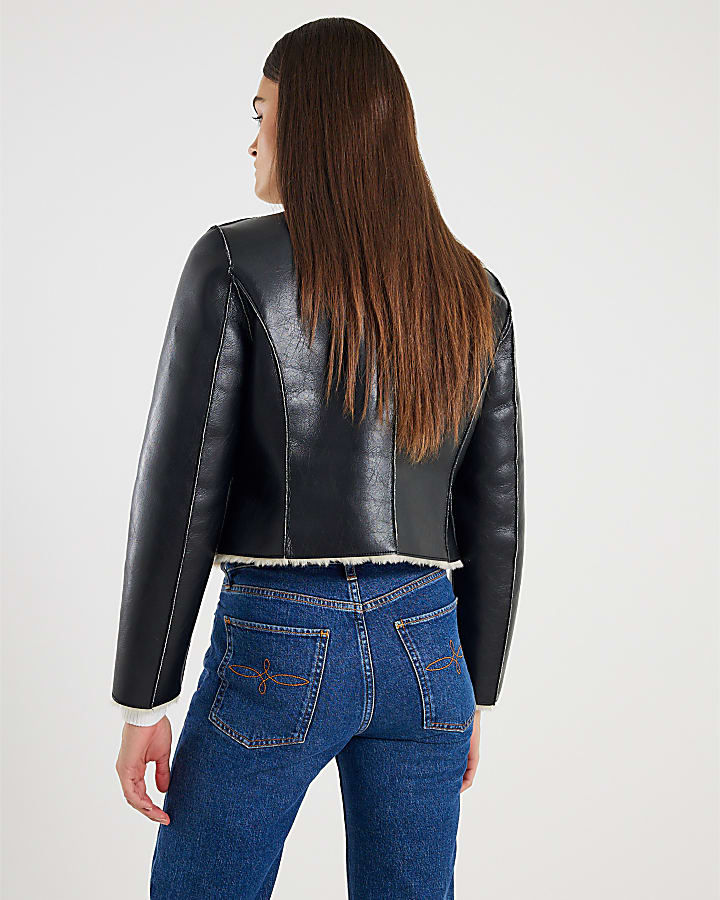 Black Faux Leather Trophy Jacket