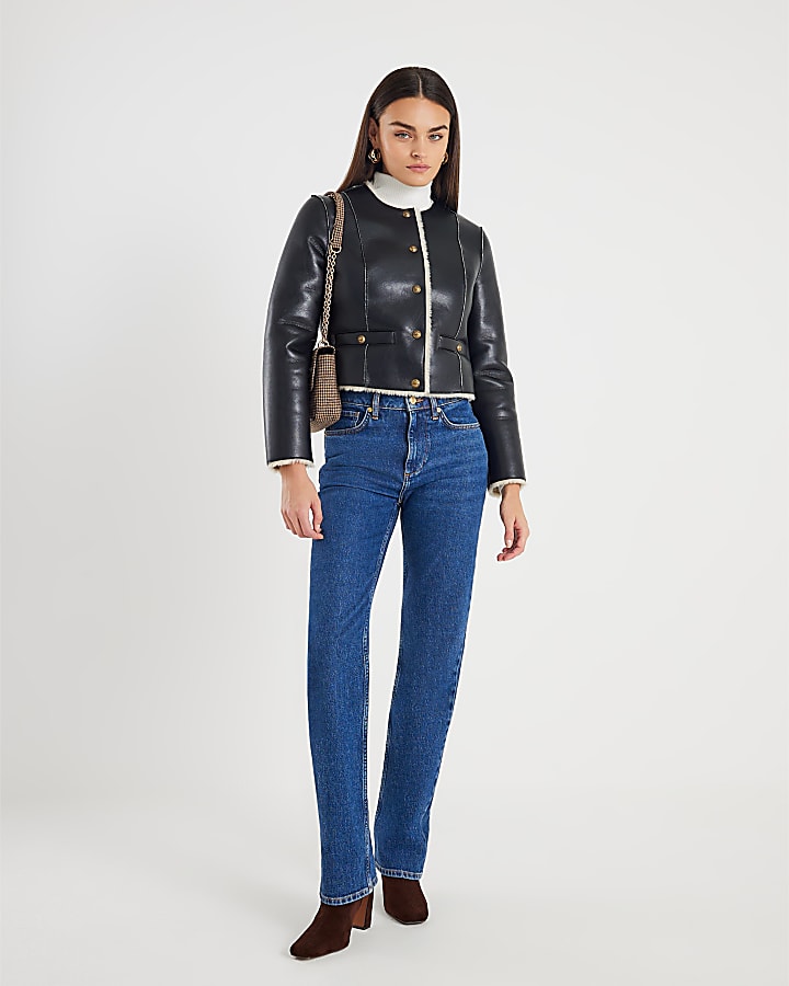 Black Faux Leather Trophy Jacket