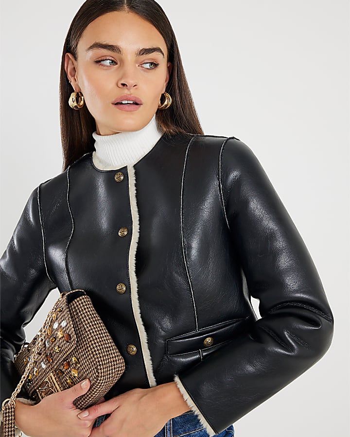 Black Faux Leather Trophy Jacket