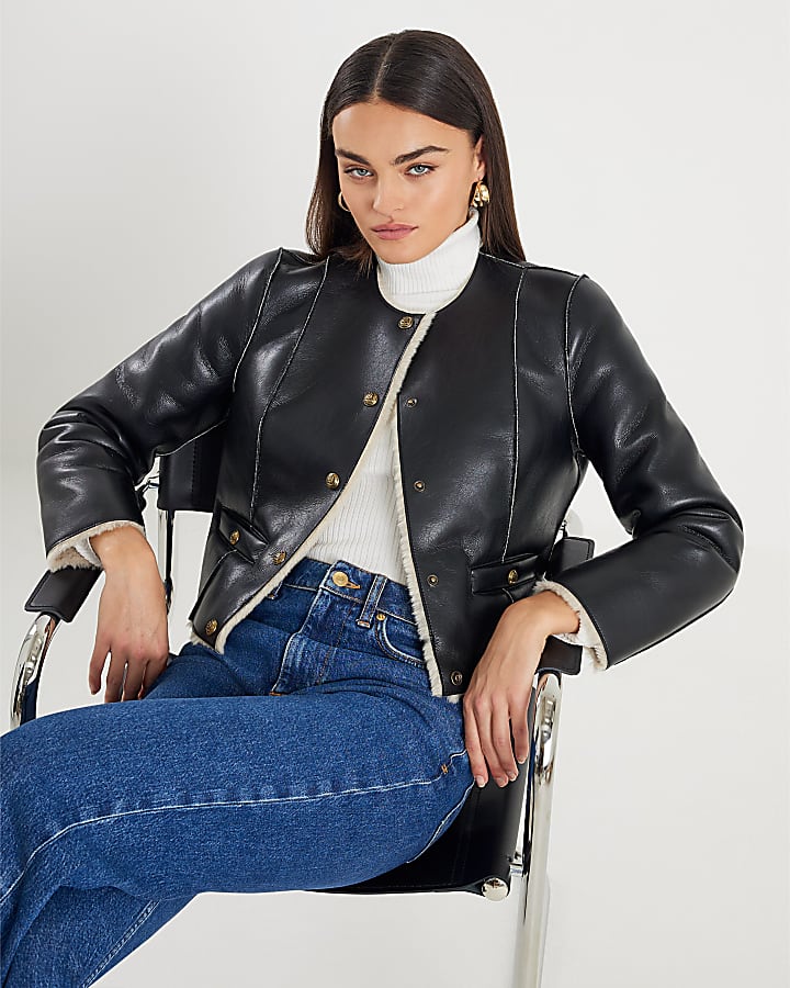 Black Faux Leather Trophy Jacket