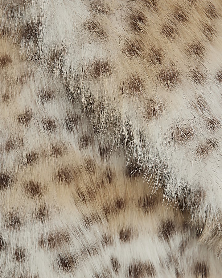 Cream Faux Fur Leopard Print Longline Coat