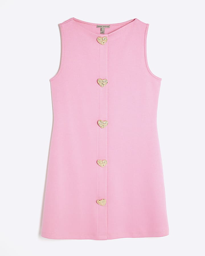 Pink Sleeveless Heart Button Mini Shift Dress