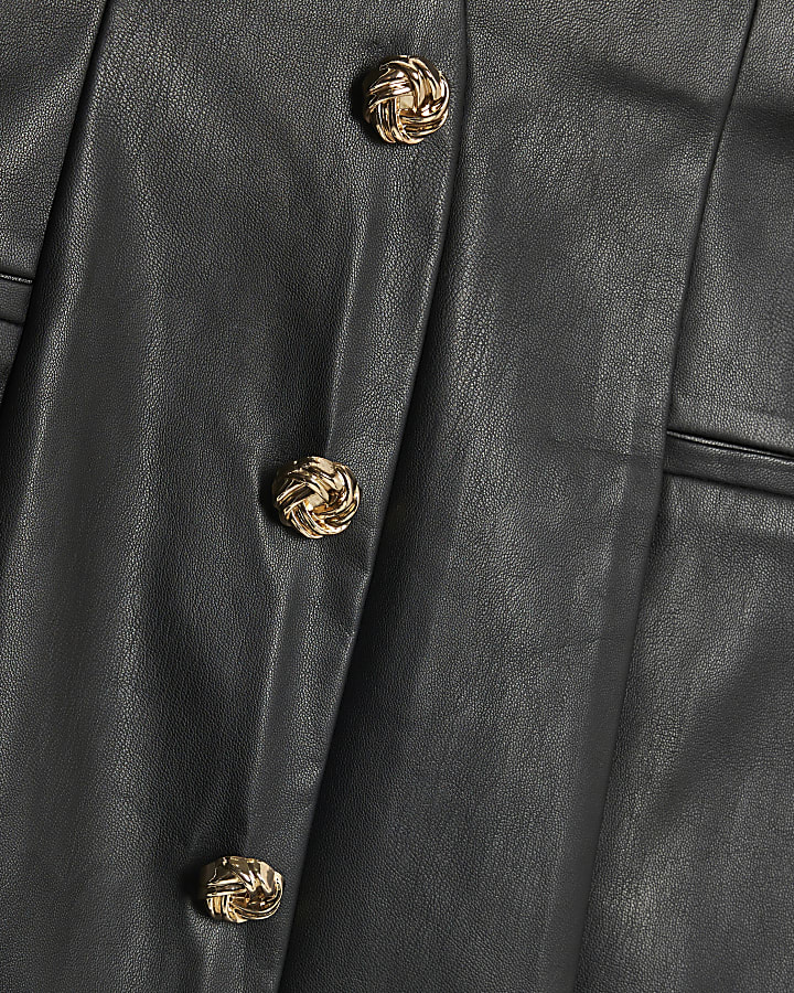 Black Faux leather Button Detail Mini Skirt