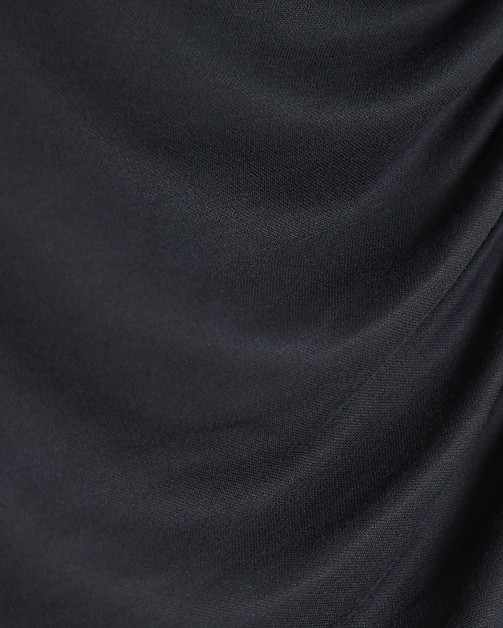Navy Asymmetric Short Sleeve Drape Top