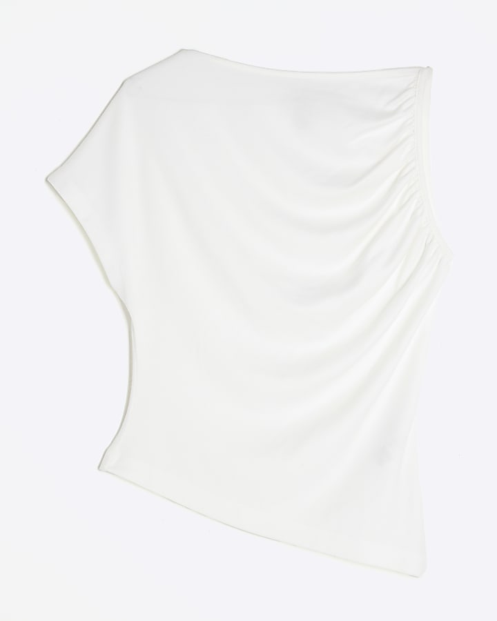 Cream Asymmetric Short Sleeve Drape Top