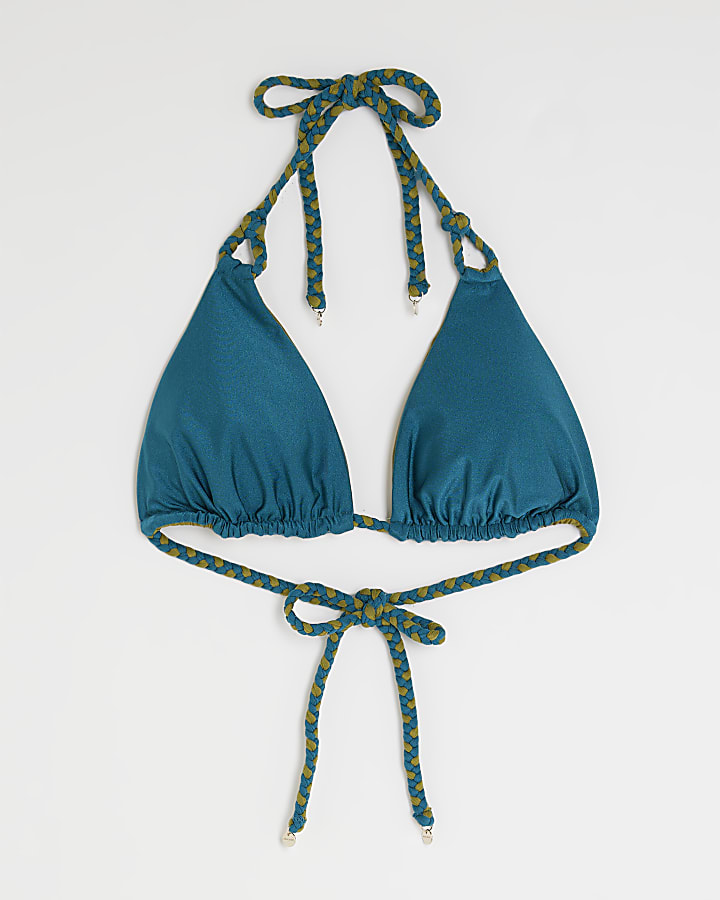 Blue Reversible Plaited Bikini Top