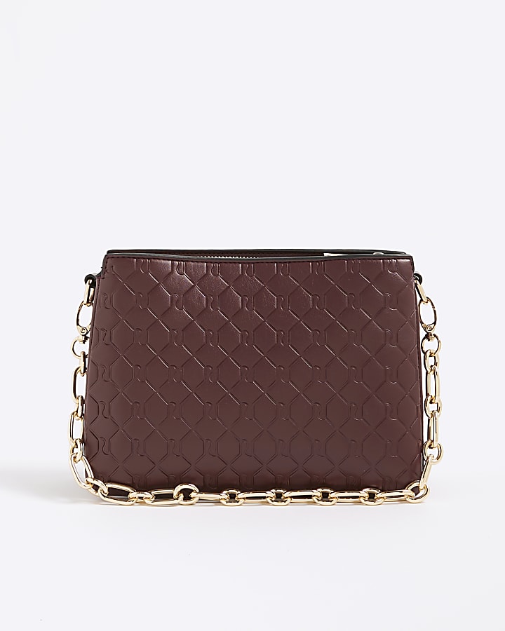 Red Embossed Monogram Chain Cross Body Bag