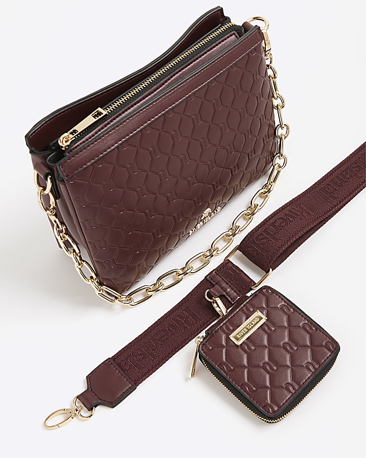Red Embossed Monogram Chain Cross Body Bag
