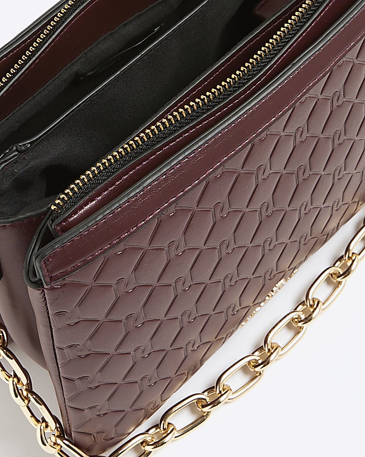 Red Embossed Monogram Chain Cross Body Bag