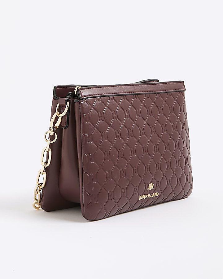 Red Embossed Monogram Chain Cross Body Bag