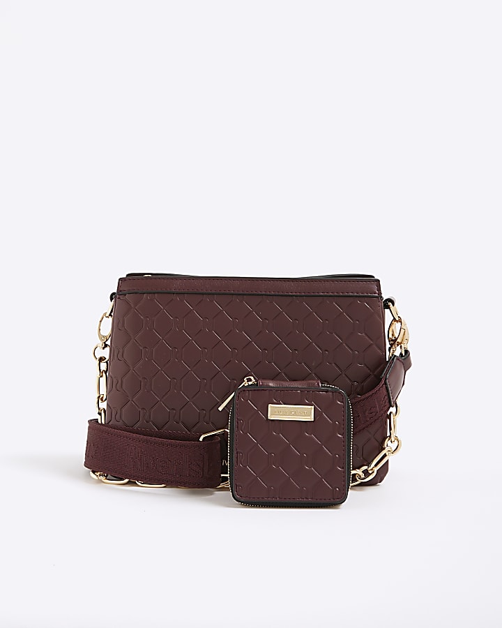 Red Embossed Monogram Chain Cross Body Bag