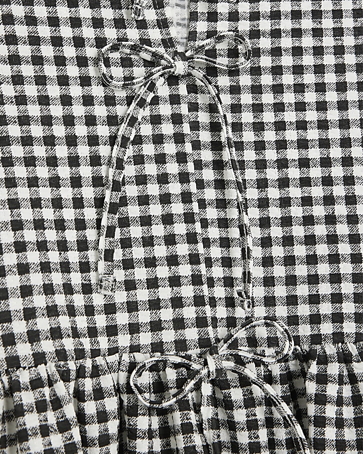 Black Gingham Sleeveless Tie Front Mini Dress
