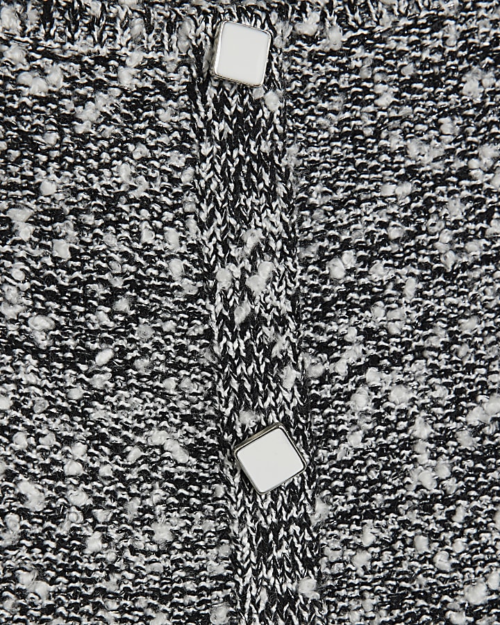 Black Boucle Cap Sleeve Button Top